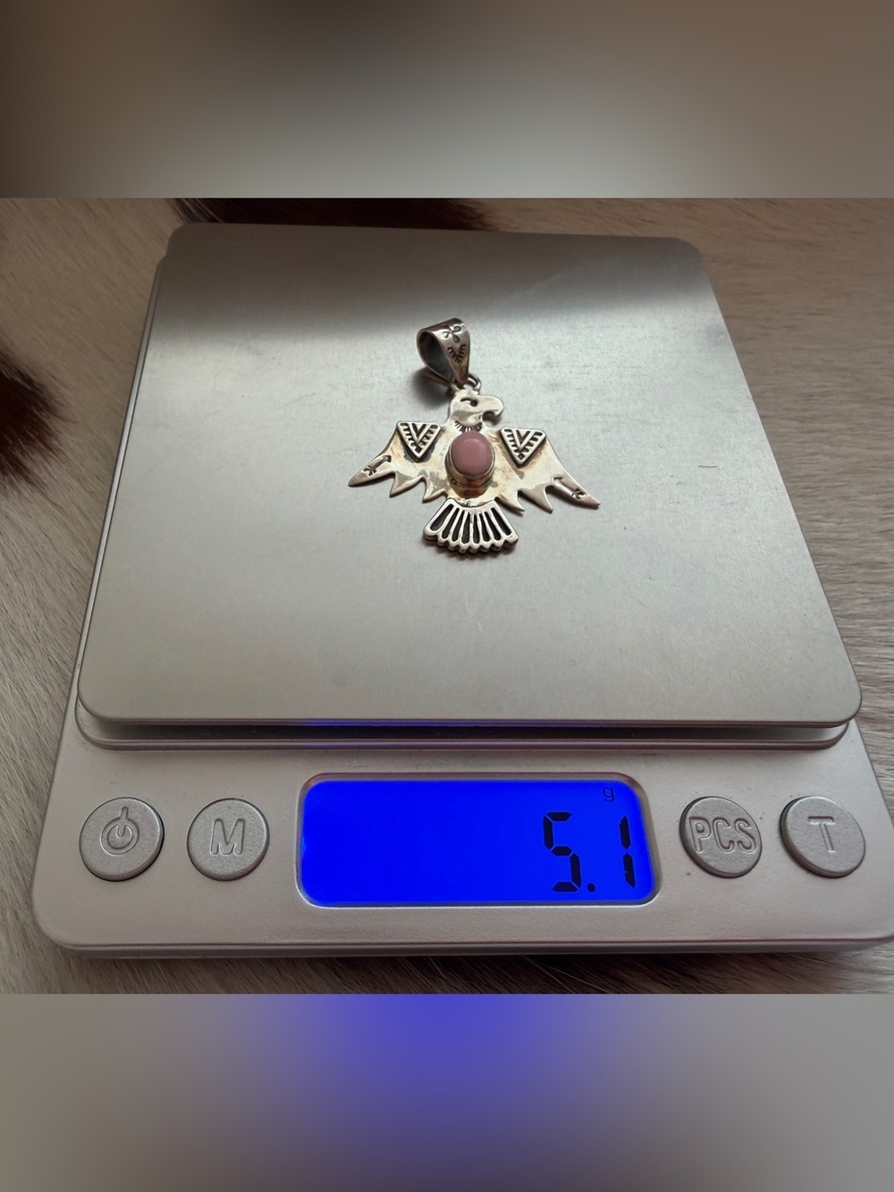 ❤️ Queen Pink Conch Hand Stamped Thunderbird Sterling Pendant Unisex 1.67”L - Picture 6 of 15